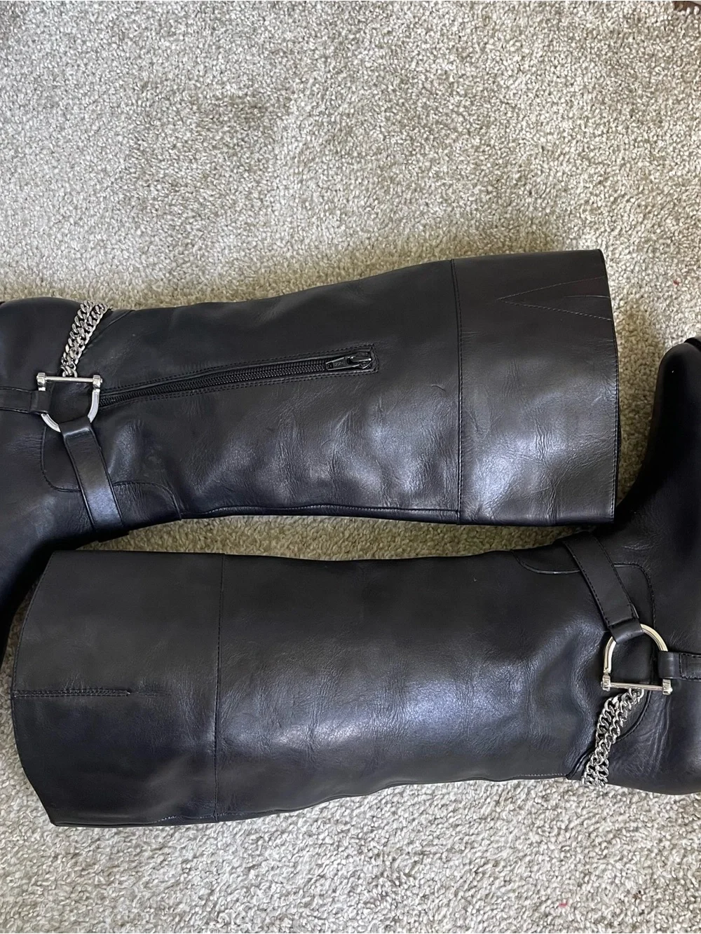 Lauren Ralph Lauren Black Leather Tall Riding Boots Silver Buckle Women's 9B